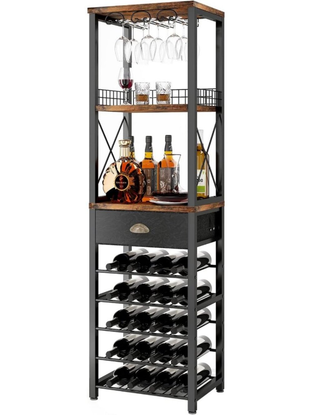Stylish Freestanding Wine Rack & Bar Cabinet for Liquor, Glasses, and Bottles